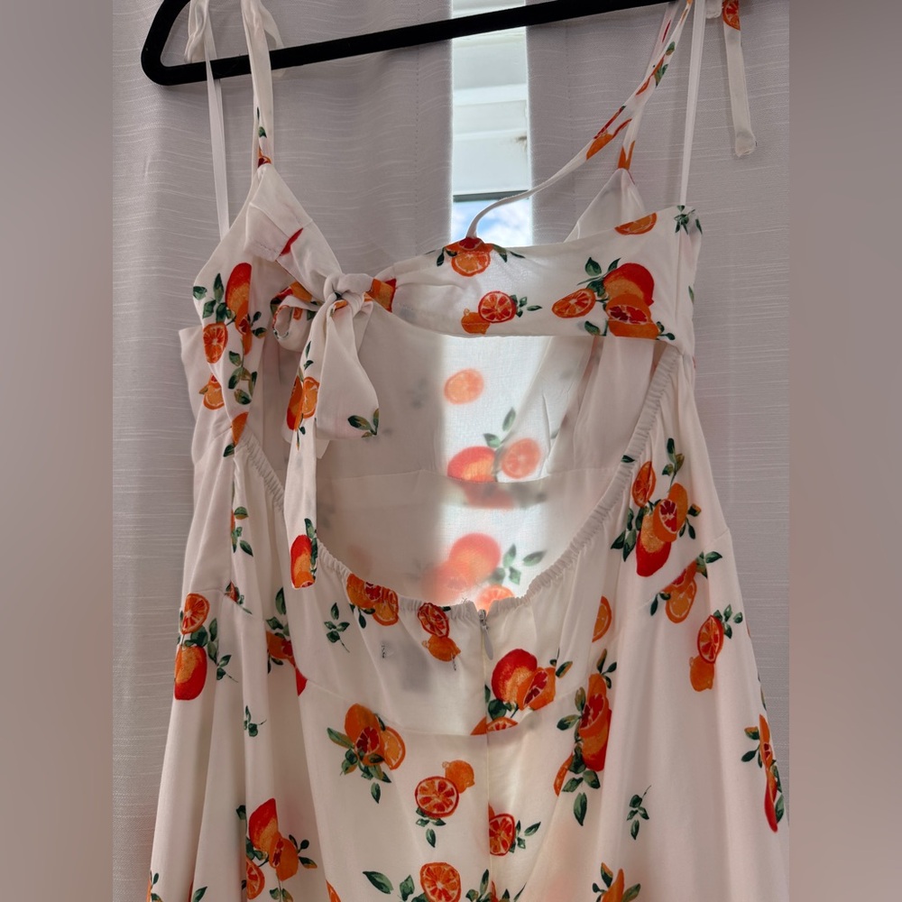 Wild Fable White Orange Floral Mini Dress | Tie Strap Summer Vacation Size L - Picture 9 of 11